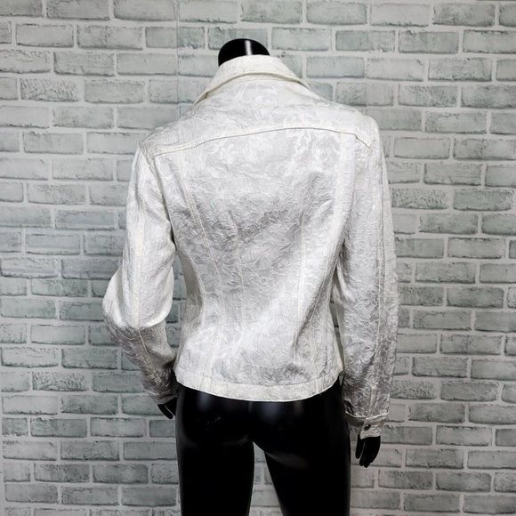Vintage 90s Christine Alexander S White Filigree‎ Denim Studded Western Jacket - Picture 7 of 10
